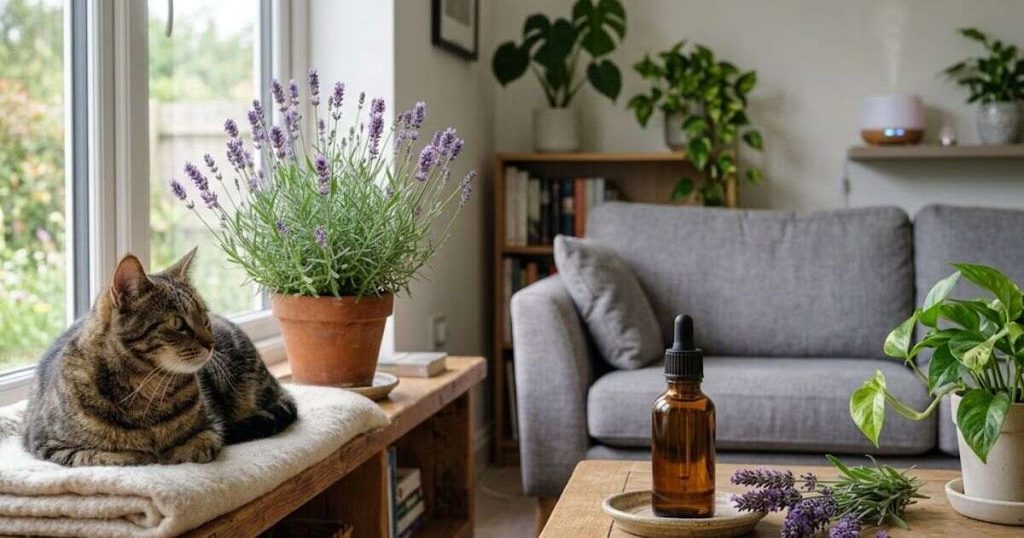 Cat and different lavender exposure sources