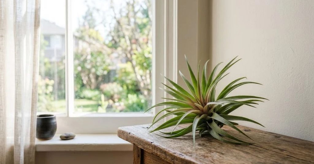 Air plant growing near a bright window
