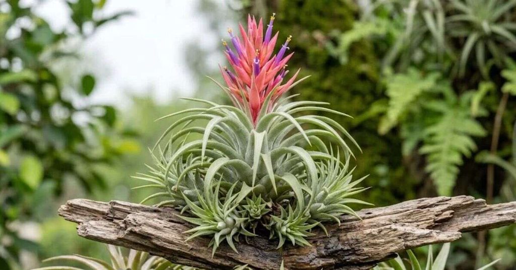Flowering air plant with young pups