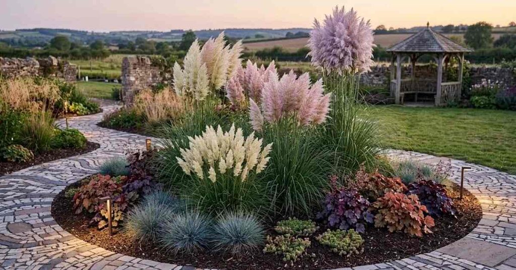 Pampas grass growing in sunny garden soil with good drainage