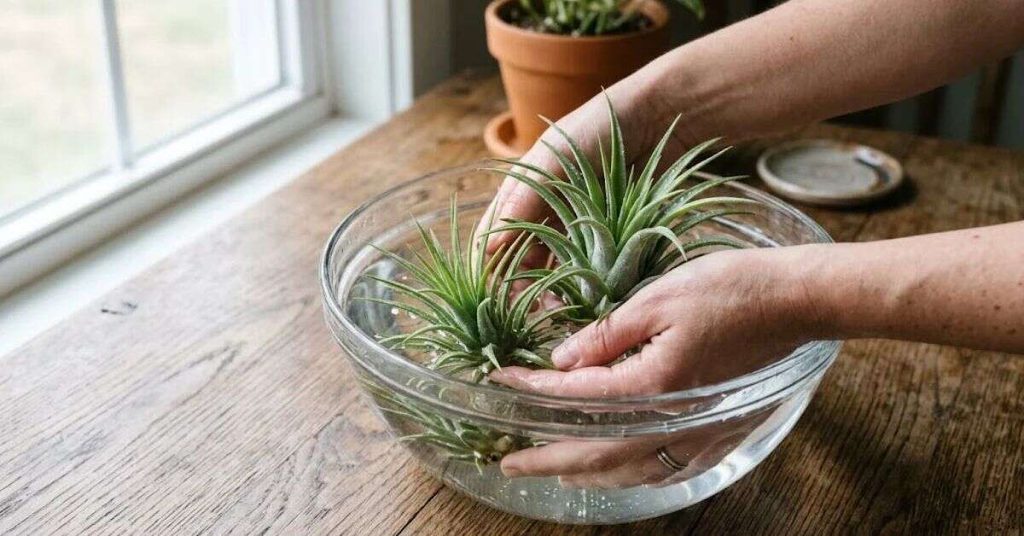 Soaking air plants in clean water
