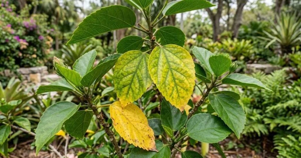 Yellowing leaves on a japa plant showing signs of stress.